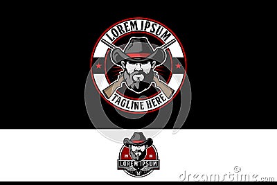 cowboy man with cross rifle vector logo template Vector Illustration