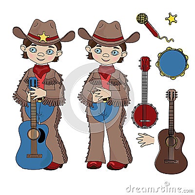 COWBOY MUSIC Western Country Festival Vector Illustration Set Stock Photo