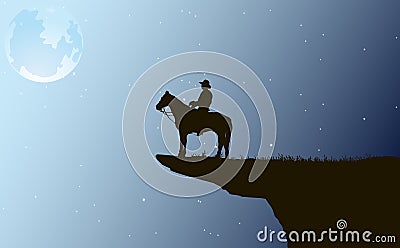 Cowboy at night Vector Illustration