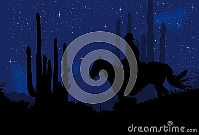 Cowboy in the night Vector Illustration