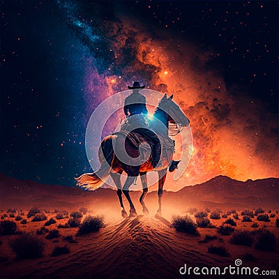 cowboy, night, MilkyWay Stock Photo