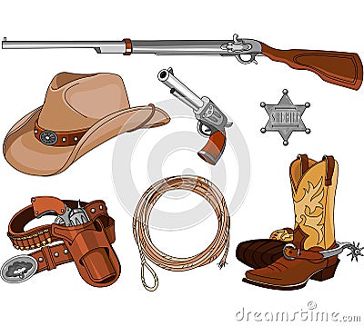 Cowboy objects set Vector Illustration