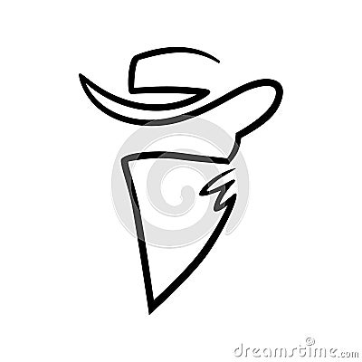 Cowboy outlaw head symbol on white backdrop Vector Illustration