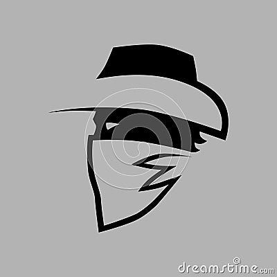 Cowboy outlaw symbol side view on gray backdrop Vector Illustration