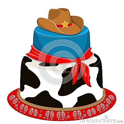 Cowboy party birthday cake Vector Illustration