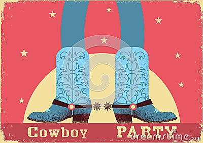 Cowboy party card background with cowboy legs in western boots Vector Illustration