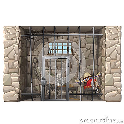 Cowboy prisoner sleeps in a prison cell Vector Illustration