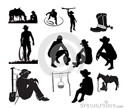 Cowboy resting set Vector Illustration