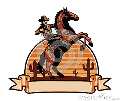 Cowboy ride a horse Vector Illustration