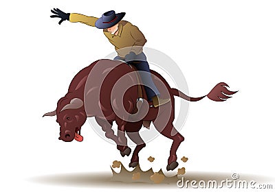 Cowboy ride a wild bull on rodeo game on isolated Stock Photo