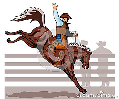 Cowboy riding a bucking bronco Stock Photo