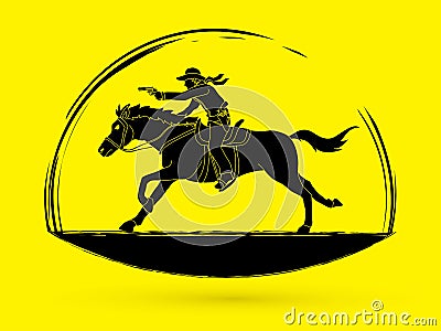 Cowboy riding horse,aiming a gun graphic vector Vector Illustration