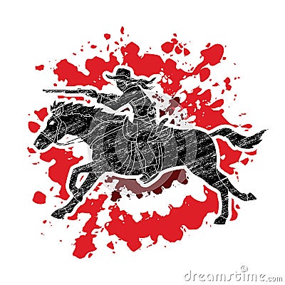 Cowboy riding horse, aiming rifle graphic vector. Vector Illustration