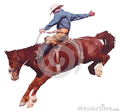 Cowboy riding horse at rodeo. Vector Illustration