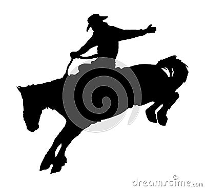 Cowboy riding horse at rodeo. Vector Illustration
