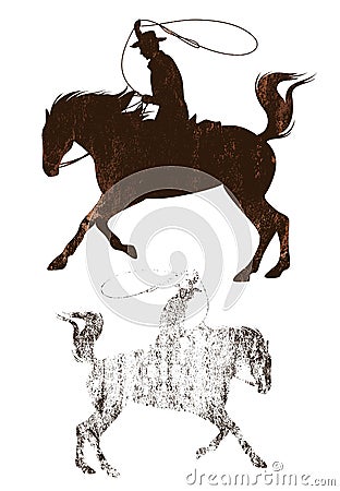 Cowboy riding a horse side view vector silhouette Vector Illustration