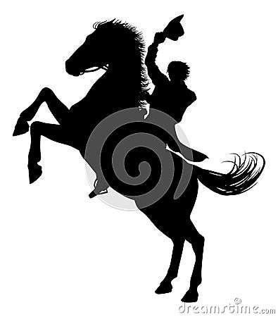 Cowboy Riding Horse Silhouette Vector Illustration