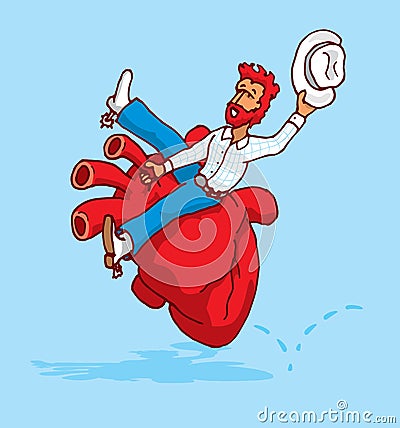 Cowboy on rodeo riding a human beating heart Vector Illustration