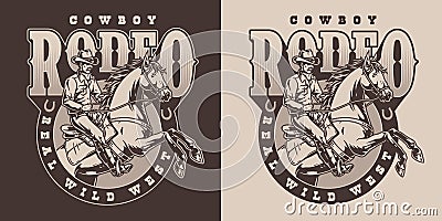 Cowboy rodeo vintage poster monochrome Vector Illustration