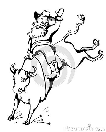 Cowboy Santa on the Rodeo.Western rodeo bull riding Vector Illustration