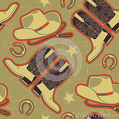 Cowboy seamless pattern for background. Vector Illustration
