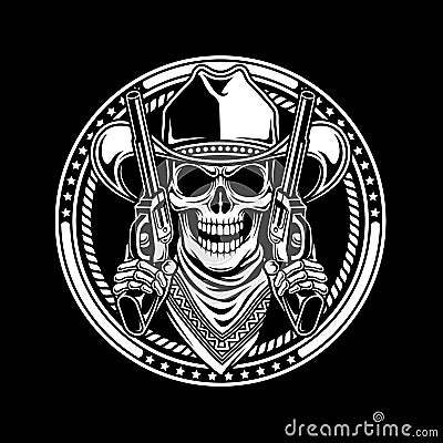 Cowboy Skull hold guns Vector Illustration