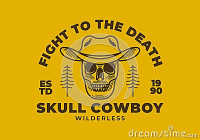 Cowboy skull retro illustration design on yellow background Vector Illustration