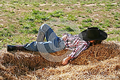 Cowboy Sleeping Stock Photo