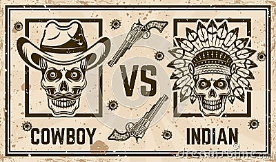 Cowboy versus indian vector confrontation poster Vector Illustration