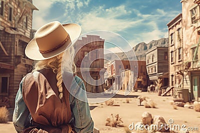 Cowboy wild west street view. Generate Ai Stock Photo