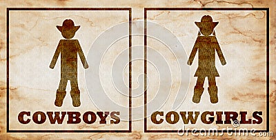 Cowboys and cowgirls toilet signs Stock Photo