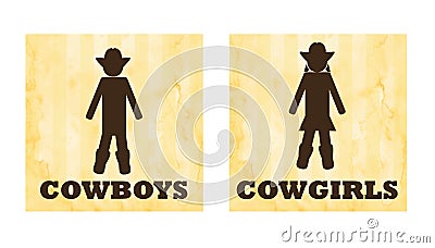 Cowboys and cowgirls vector toilet signs Vector Illustration