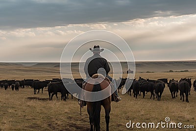 Cowboys herd cattle. Generative AI Stock Photo