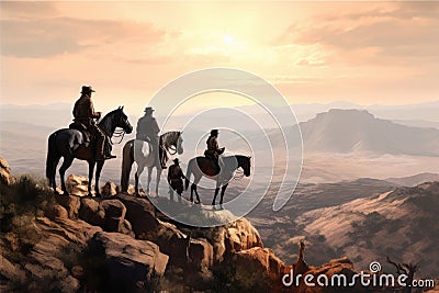 Cowboys horses west. Generate Ai Stock Photo
