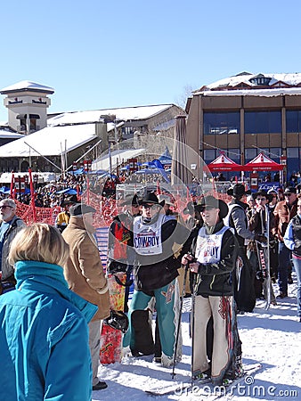 Cowboys preparing for the Cowboy Downhill Race Editorial Stock Photo