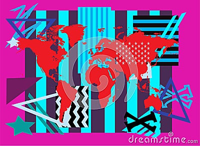 World map Info graphic, colorful borders and creative geometric background Vector Illustration