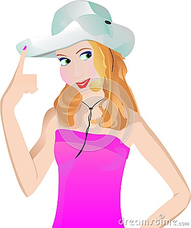 Cowgirl fingering her hat Vector Illustration