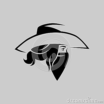 Cowgirl outlaw symbol on gray backdrop Vector Illustration