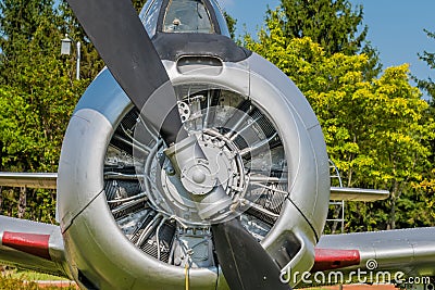 cowling of T28 Trojan military training aircraft Stock Photo