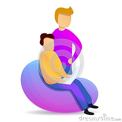 Cowork on beanbag icon, cartoon style Vector Illustration