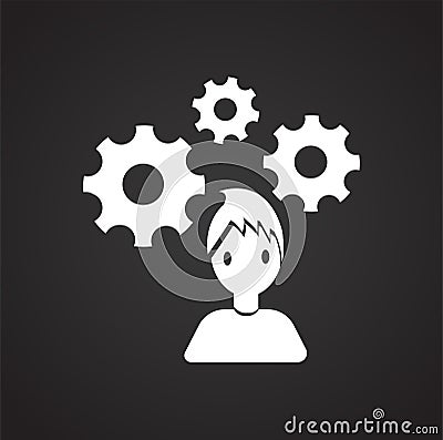 Coworker thinking gears on black background Stock Photo