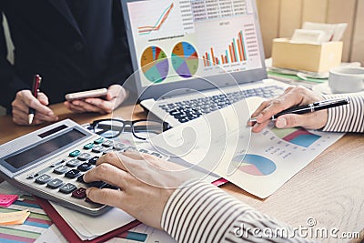 Coworkers team meeting to discuss and analysis the information t Stock Photo