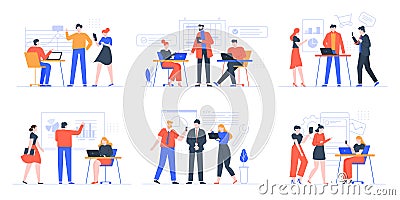 Coworking business team. People working together, creative teamwork in coworking space, office teamwork meeting vector Vector Illustration