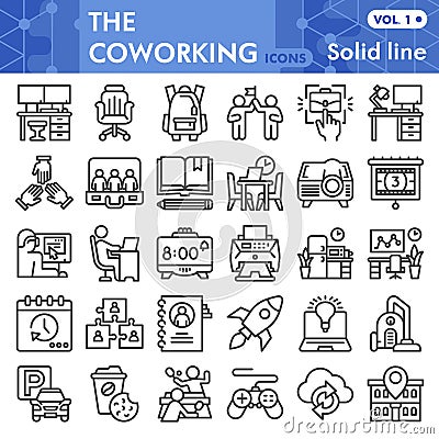 Coworking line icon set, business freelance symbols collection or sketches. Office work linear style signs for web and Vector Illustration