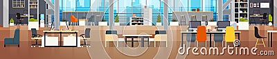 Coworking Office Interior Modern Coworking Center Creative Workplace Environment Horizontal Banner Vector Illustration