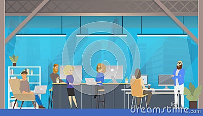 Coworking Office Open Space Environment Vector Illustration