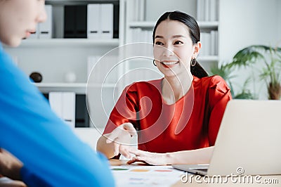 Corporate employees team working brainstorm project document sheet paperwork Stock Photo