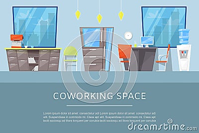 Coworking space for business, freelance and outsource working service vector illustration. Web template with co-working Vector Illustration