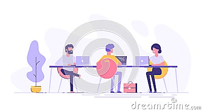 Coworking space with creative people at the table Vector Illustration