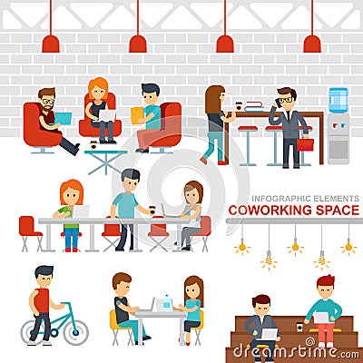 Coworking space infographic elements vector flat design illustration. Vector Illustration